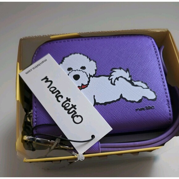 Bichon Frise White Puppy Dog Purple Wristlet Zip Around Wallet Marc Tetro NIB - Picture 7 of 12